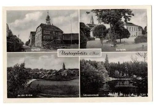 Ak Unterpörlitz Ilmenau Thüringen Rathaus Dorfplatz Kirche Schwemmteich 1956