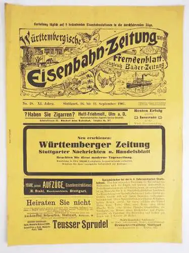 Württembergische Eisenbahn Zeitung Nr 38 von 1907 Stuttgart Fremdenblatt Bäder Z