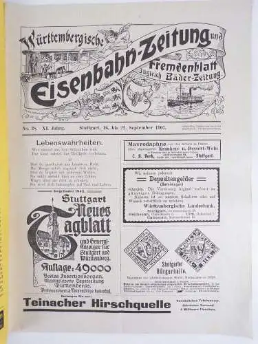 Württembergische Eisenbahn Zeitung Nr 38 von 1907 Stuttgart Fremdenblatt Bäder Z