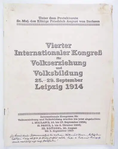 Vierter internationaler Kongress für Volkserziehung Volksbildung 1914 Leipzig 