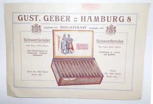 Werbe Prospekt Gustav Geber Hamburg Zigarren Hoflieferant um 1900