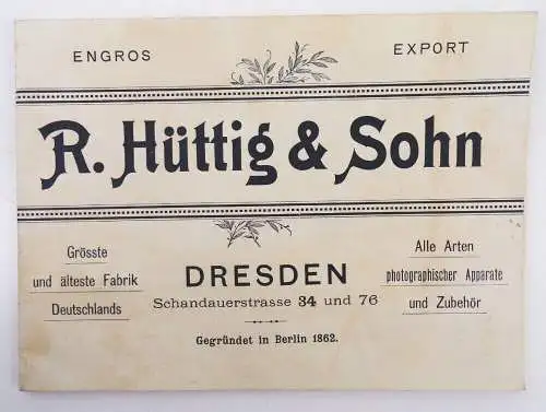 Alter Katalog Hüttig und Sohn Dresden 1896 Kameras