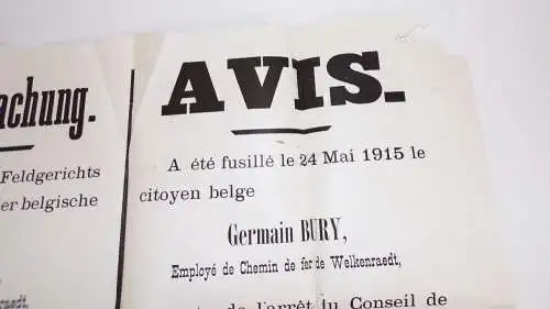 Bekanntmachung Lüttich Liege wegen Spionage zum Tod verurteilt Todesurteil 1915