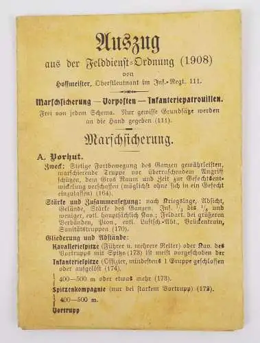 Auszug Felddienst Ordnung 1908 Militär