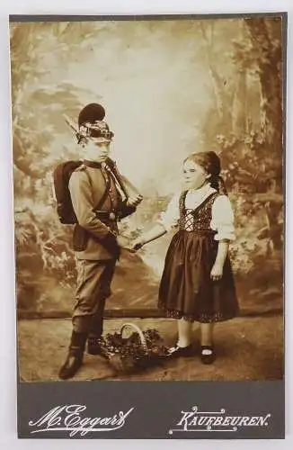 Kabinettfoto Bube in Uniform Raupenhelm um 1900 Kaufbeuren Bayern