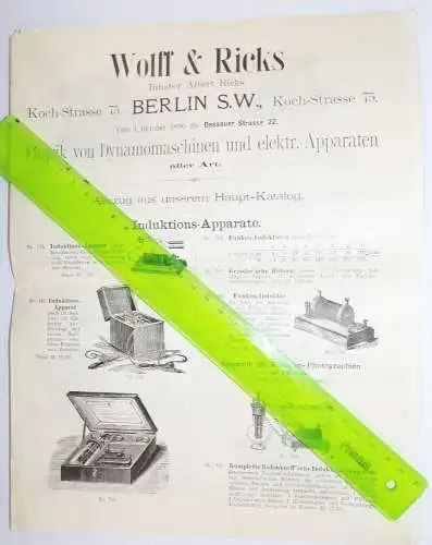 Prospekt Wolff u Ricks Berlin Dynamomaschinen elektrische Apparate 1900 er 