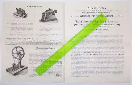 Prospekt Wolff u Ricks Berlin Dynamomaschinen elektrische Apparate 1900 er