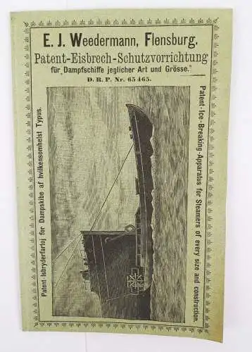 Flensburg Weedermann Patent Eisbrech Schutzvorrichtung Dampfschiffe 1895