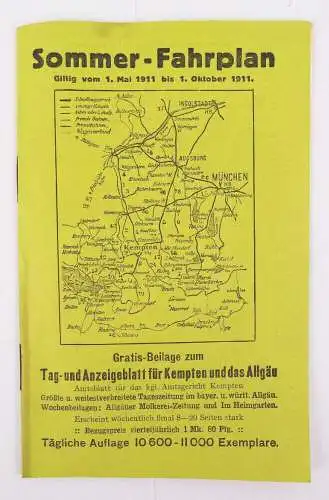 Sommer Fahrplan 1911 Kempten Allgäu Ulm Nördlingen München