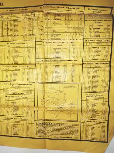 Wand Fahrplan Militärlokalzüge Linien Kommandantur Lüttich 1915 Eisenbahn 