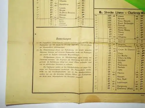 Wand Fahrplan Militärlokalzüge Linien Kommandantur Brüssel 1 Wk WW1 Eisenbahn