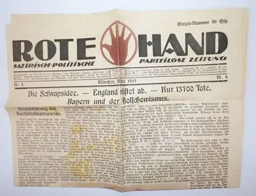 Rote Hand Satirisch Politische Parteilose Zeitung Nummer 4 von 1919 