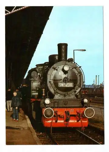 Foto Ak Dampflok 74 1230 Personenzugtenderlokomotive BR 74 Bahnhof Wismar 1983