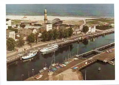 Foto Ak Luftbildserie der Interflug Rostock Warnemünde Alter Strom 1985