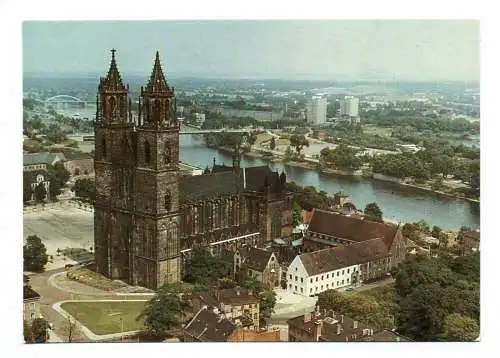 Foto Ak Luftbildserie der Interflug Magdeburg Dom 1986