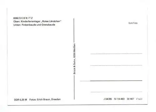 Ak Grüße aus der Kunstblumenstadt Sebnitz 1985 Kinderferienlager Grenzbaude