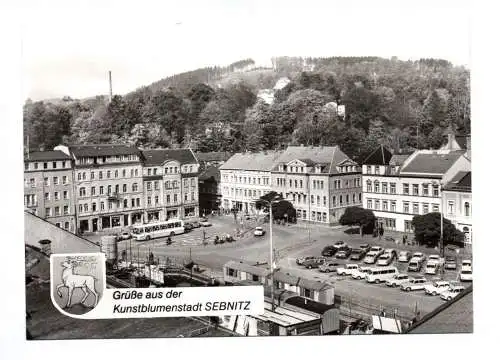 Foto Ak Grüße aus der Kunstblumenstadt Sebnitz 1985 August Bebel Platz