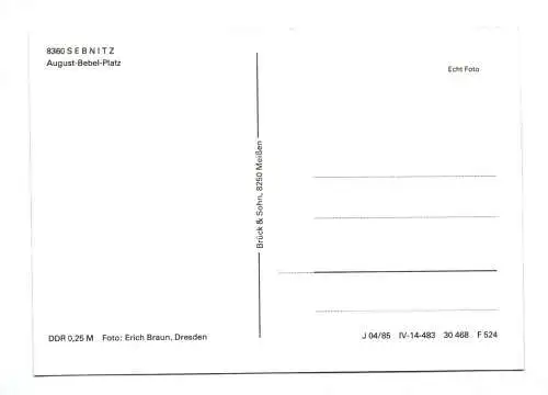 Foto Ak Grüße aus der Kunstblumenstadt Sebnitz 1985 August Bebel Platz