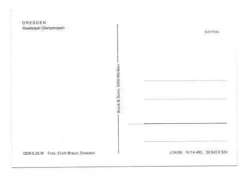 Foto Ak Staatsoper Semperoper Dresden 1985
