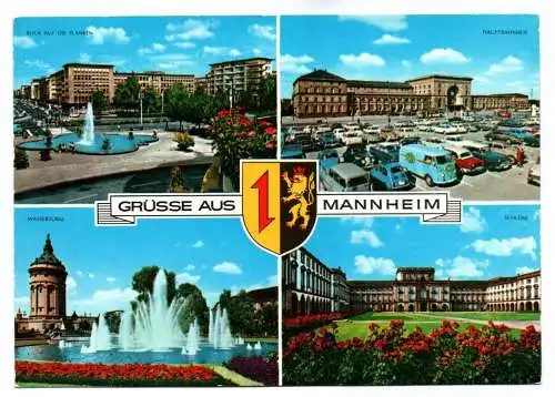 Ak Grüsse aus Mannheim Hauptbahnhof Wasserturm Schloss