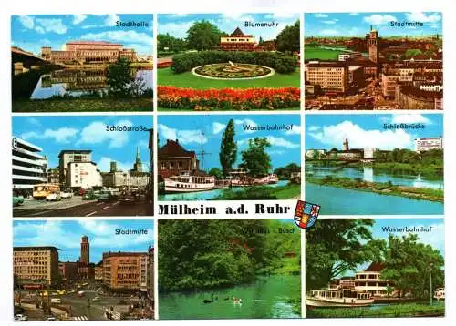 Ak Mülheim an der Ruhr Blumeuhr Stadthalle Schloßstraße Wasserbahnhof