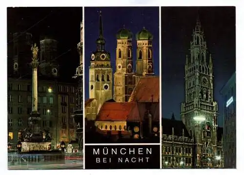 Ak München bei Nacht Mariensäule Alter Peter und Frauenkirche Rathaus Bayern