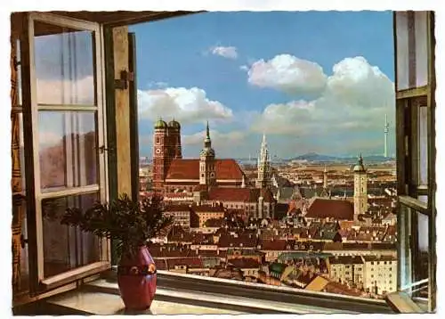 Ak Blick auf Frauenkirche Peterskirche Rathaus und Olympiaturm München