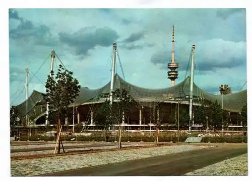 Foto Ak Olympiastadt München Olympiastadion mit Olympia Turm 1972