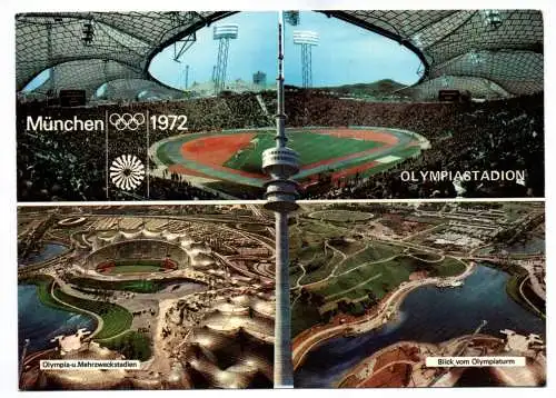 Ak München 1972 Olympiastadion Olympia Mehrzweckstadion Blick vom Olympiaturm