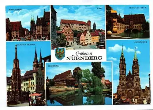 Ak Grüße aus Nürnberg Königstrasse Burg Schöner Brunnen Henkersteg Lorenzkirche