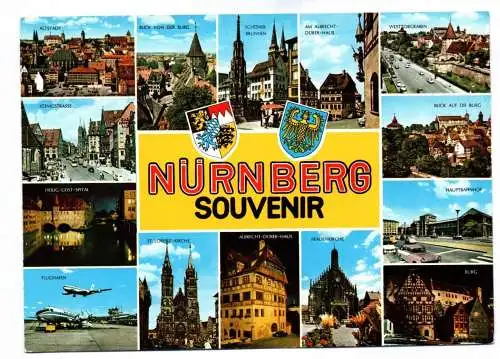 Ak Nürnberg Souvenir Schöner Brunnen Blick von der Burg Flughafen