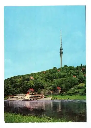 Foto Ak Dresden Wachwitz Elbansicht mit Fernsehturm 1983