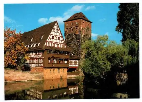 Foto Ak Partie an der Pegnitz mit dem Henkersteg Nürnberg