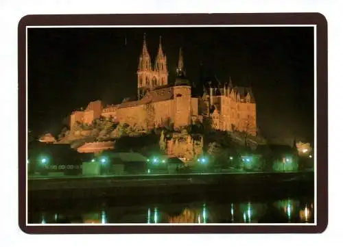 Ak Meissen Albrechtsburg und Dom Elbansicht bei Nacht 1983