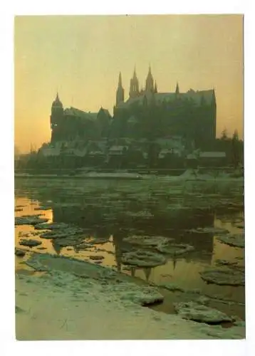 Foto Ak Meissen im Winter Elbansicht bei Sonnenuntergang 1981