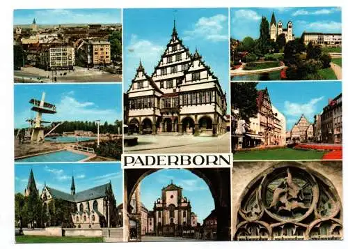 Ak Paderborn Freibad Hoher Dom Rathaus Marktkirche