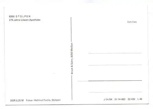 Ak 275 Jahre Löwen Apotheke Stolpen 1984
