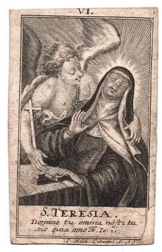 Heiligenbild  S Teresia Heilige Theresia Engel um 1750 Gutwein holy card