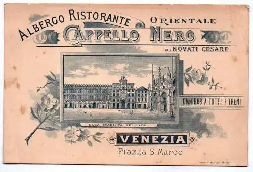 Visitenkarte Venezia Venedig Carpello Nero Restaurant um 1900 Italien