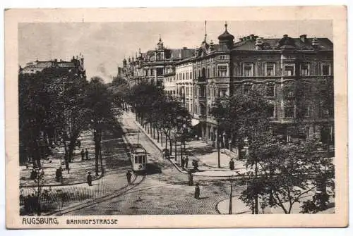 Ak Augsburg Bahnhofstrasse Straßenbahn 1928