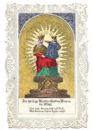 Altes Heiligenbild Mutter Gottes Maria in Ettal Bayern Gebet um 1870 koloriert