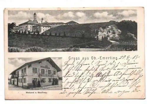 Litho Ak Gruss aus Ob Emerting Bäckerei Handlung 1918 Burghausen