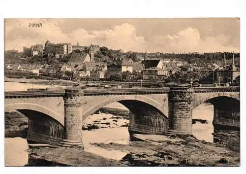 Ak Pirna Elbe Brücke Niedrigstand 1913