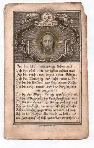 Altes Heiligenbild Jesus Ich bin Jungwierth um 1750 gold geprägt holy card