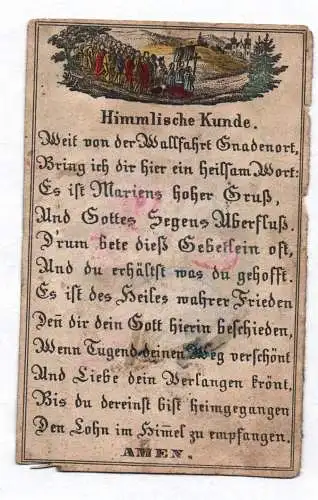 Altes Heiligenbild Himmlische Kunde koloriert um 1800 holy card Pergament