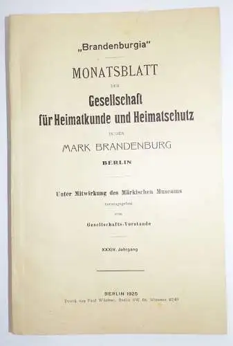 Brandenburg Monatsblatt der Gesellschaft für Heimatkunde und Heimatschutz 1925