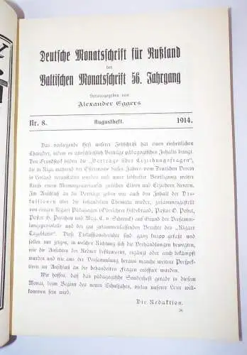 Deutsche Monatsschrift für Rußland der Baltischen Monatsschrift 1914  2 Stück