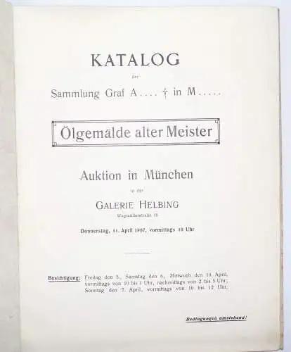 Katalog Ölgemälde alter Meister Galerie Helbing München 1907