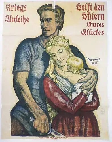 Plakat 1 Wk Kriegsanleihe Georgi 1918 Heft den Hütern Eures Glück