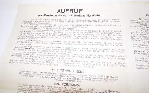 Deutsch Flämische Gesellschaft Aufruf Arbeitsplan 1917 Statut Dokumente